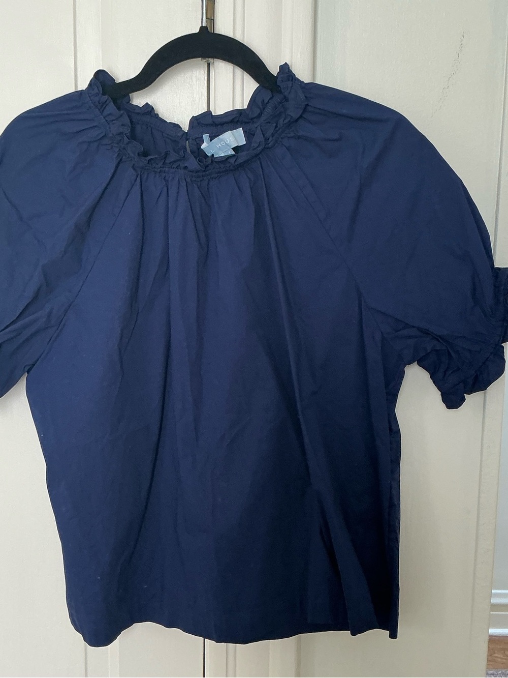 Hill House Navy Ruffle Neck Top